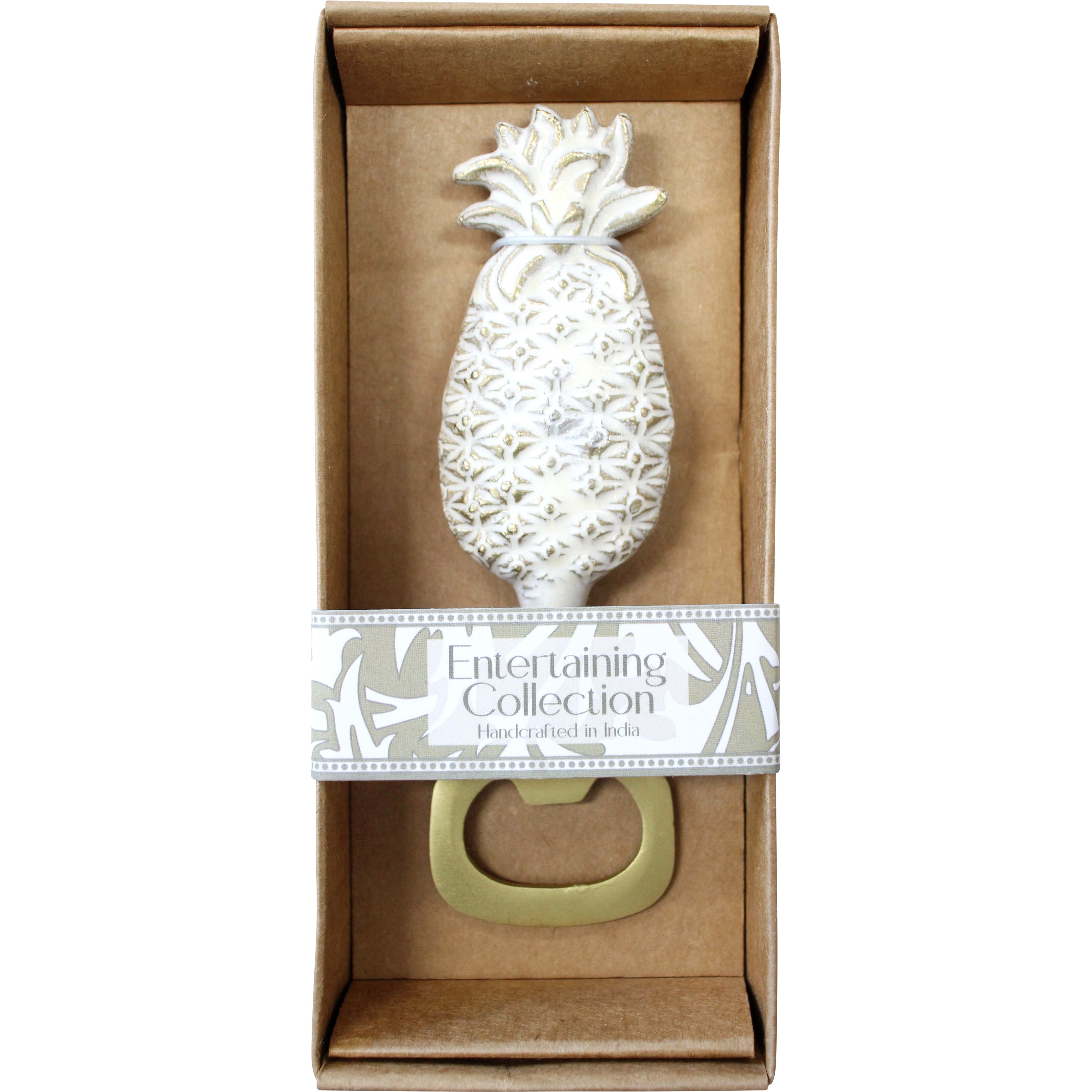 Bottle Opener Pineapple White/Brass