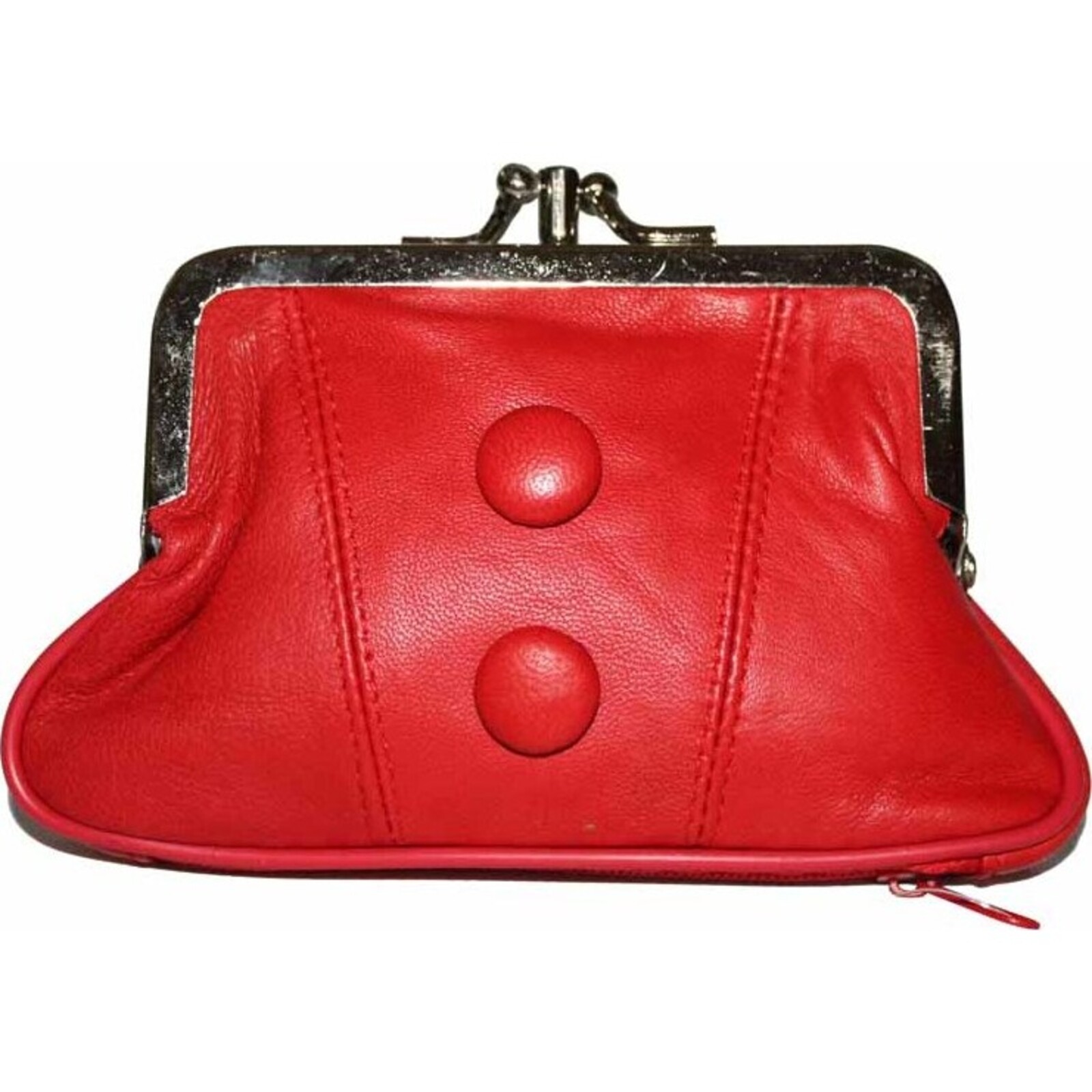 Leather Button Purse - Red