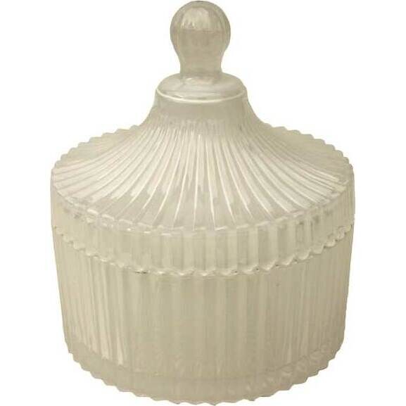 Glass Trinket Box Ribbed White