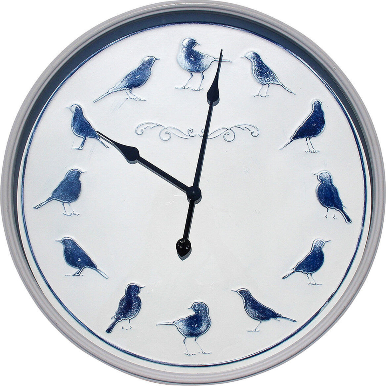 Clock Blue Birds W/Grey Frame60cm
