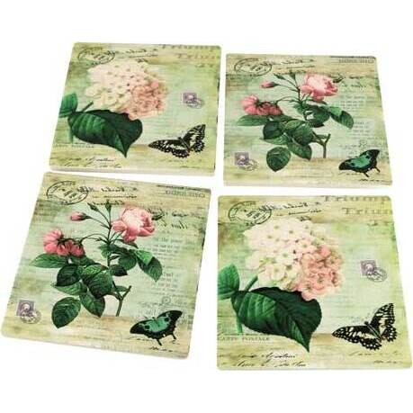 Coasters Flower Butterfly S/4