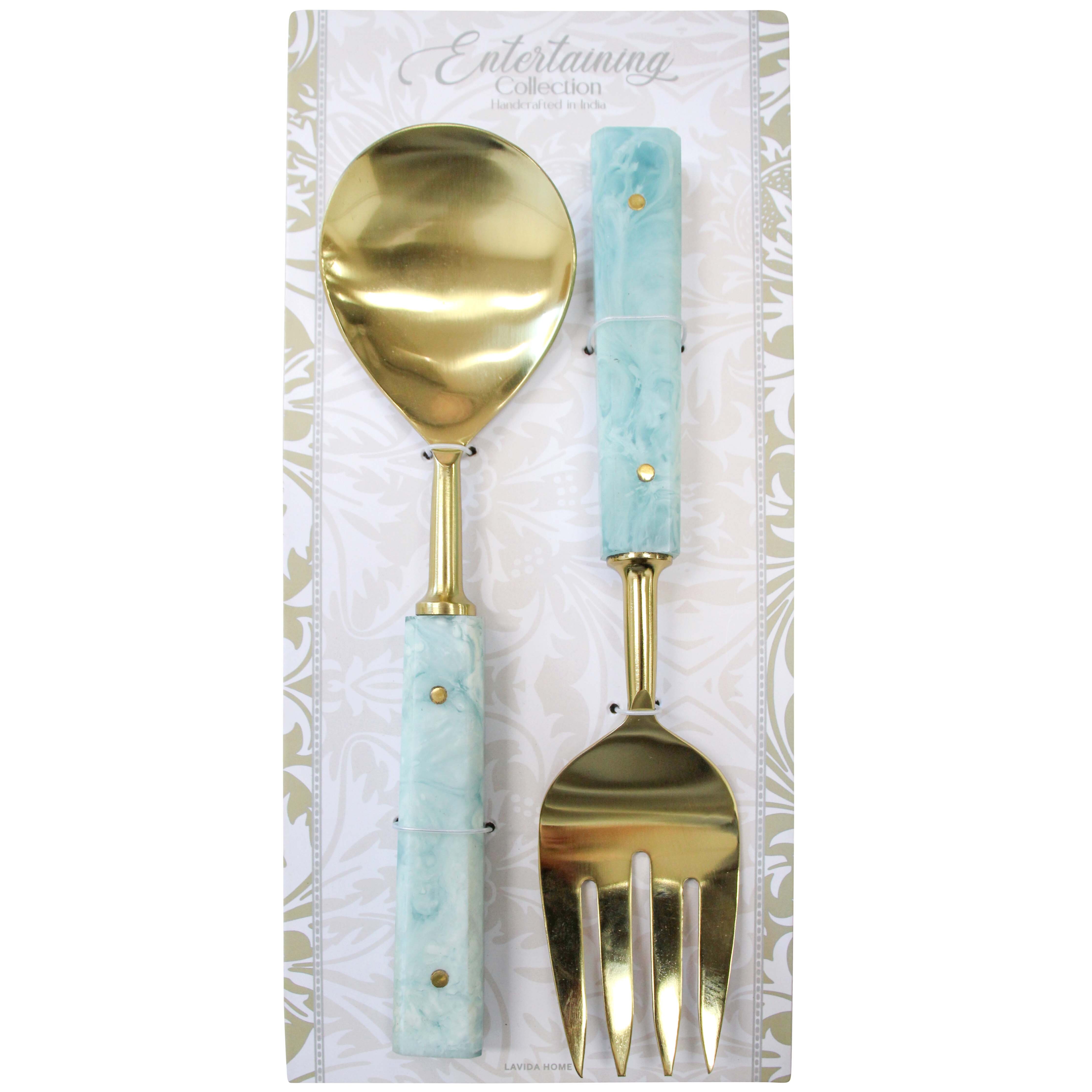 Salad Servers Blue Marbleised S/2