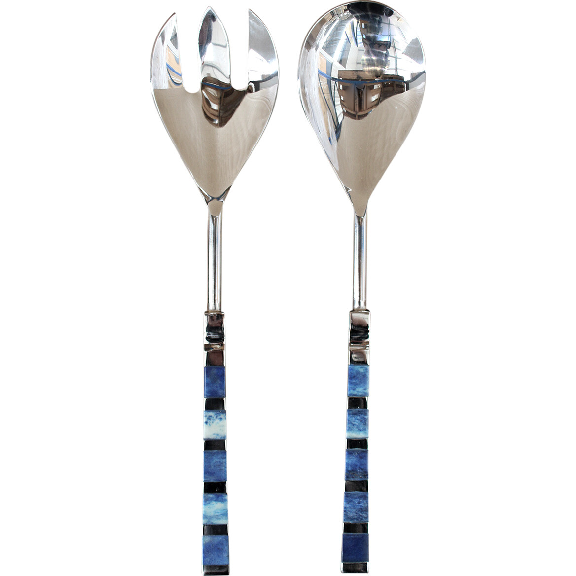 Salad Server Blue/Bone Set/2