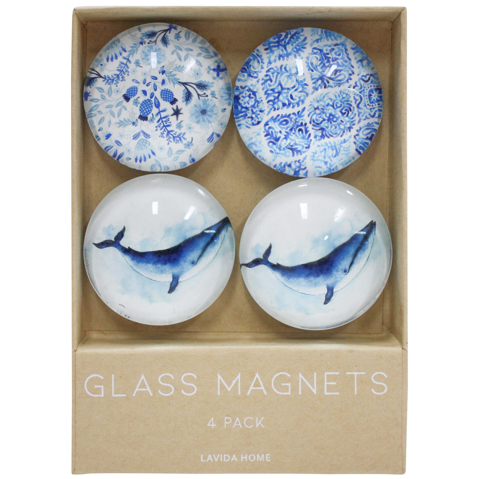 Glass Lrg Magnets S/4 Whale