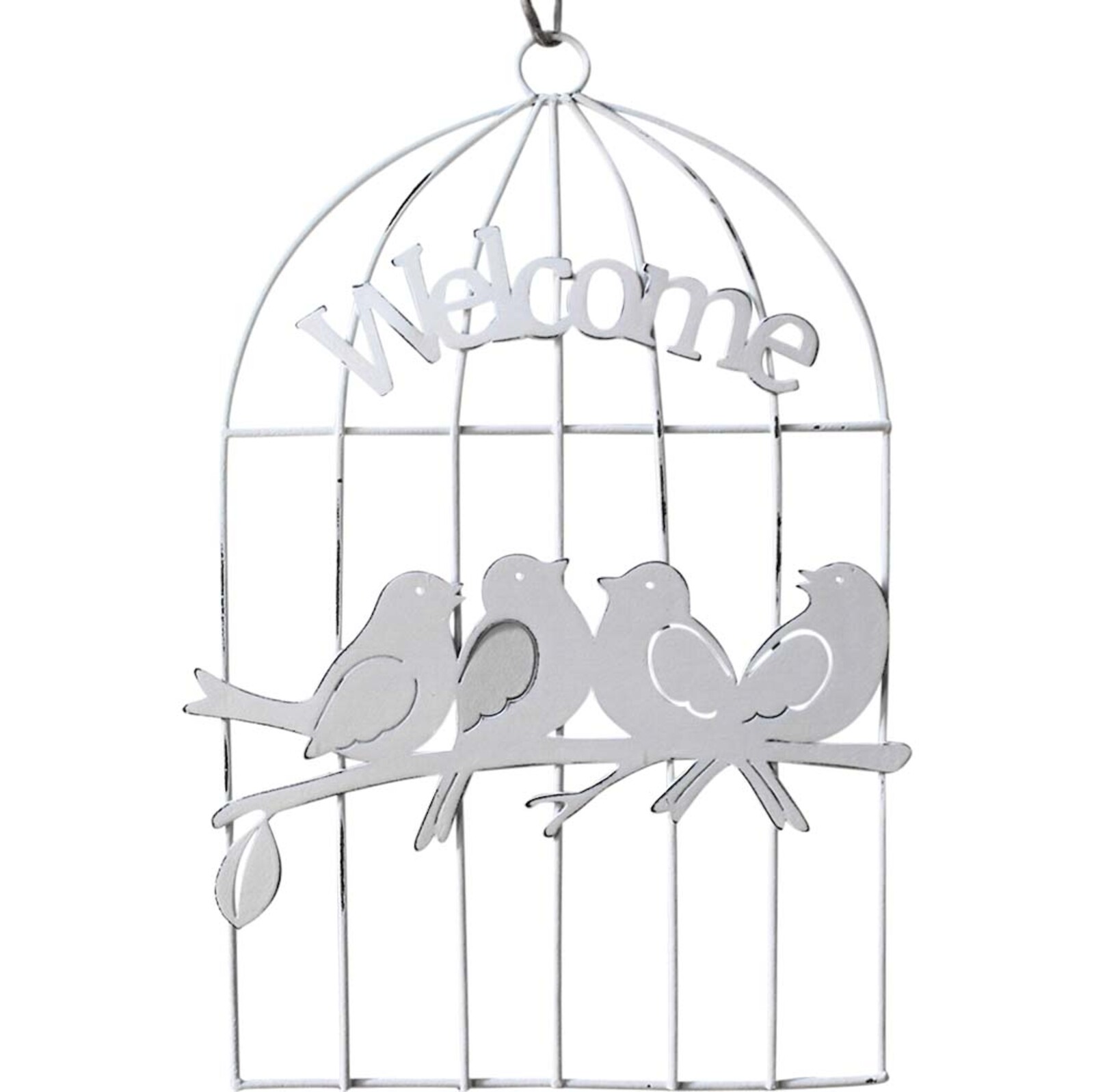Hanging Birds in Cage White