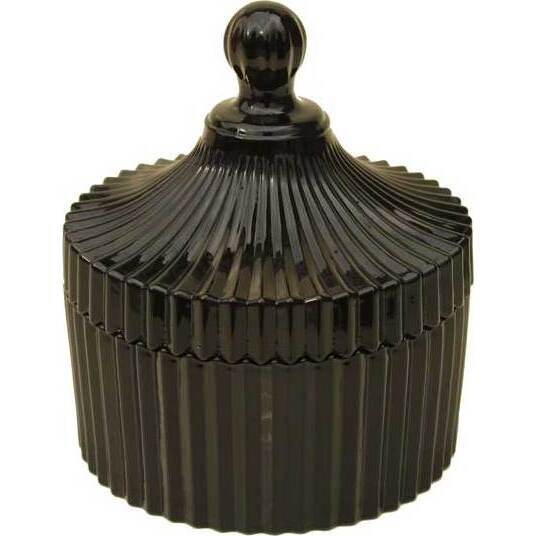 Glass Trinket Box Ribbed Black