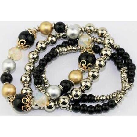 Bracelet Black Silver Set