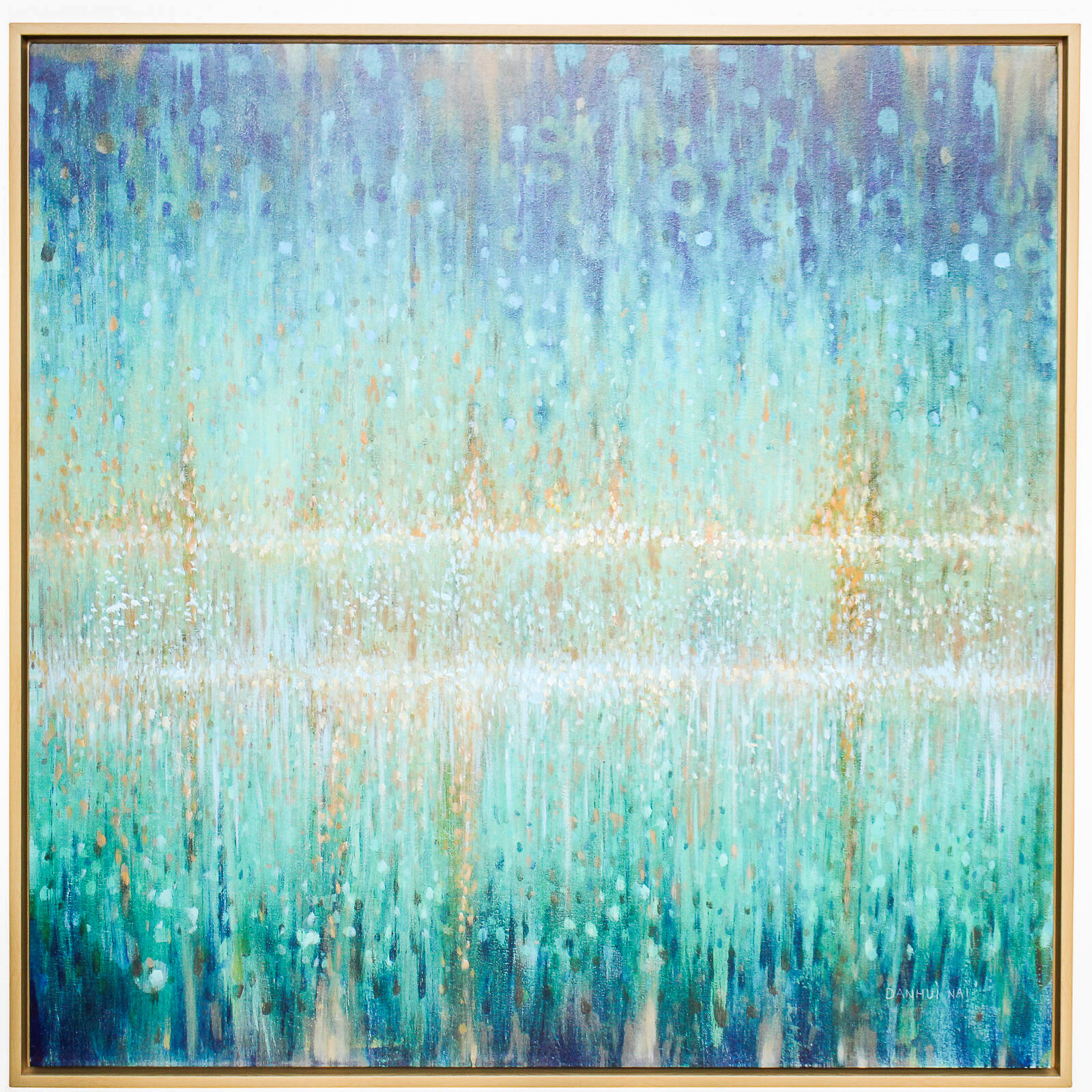 Framed Canvas Rain Aqua