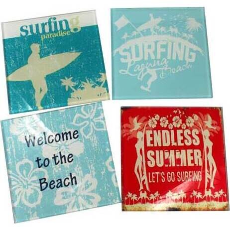 Glass Coasters Retro Beach