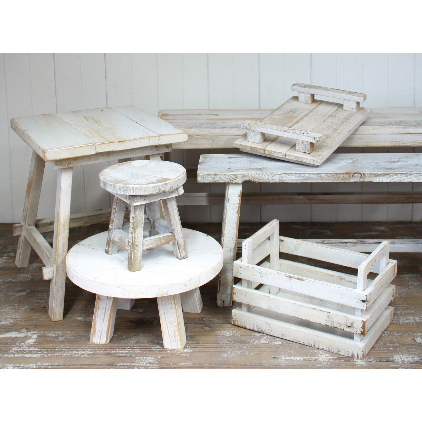 Stool White Wash Wide