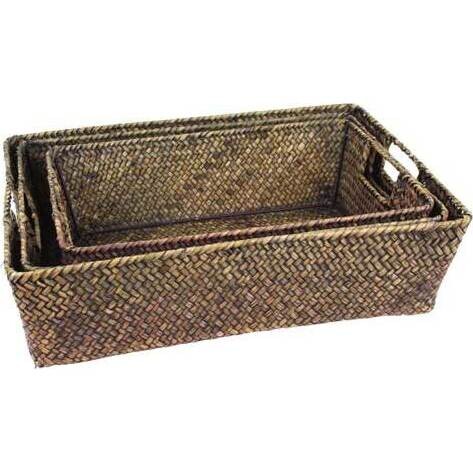 Deep Woven Trays Blackwash S/3