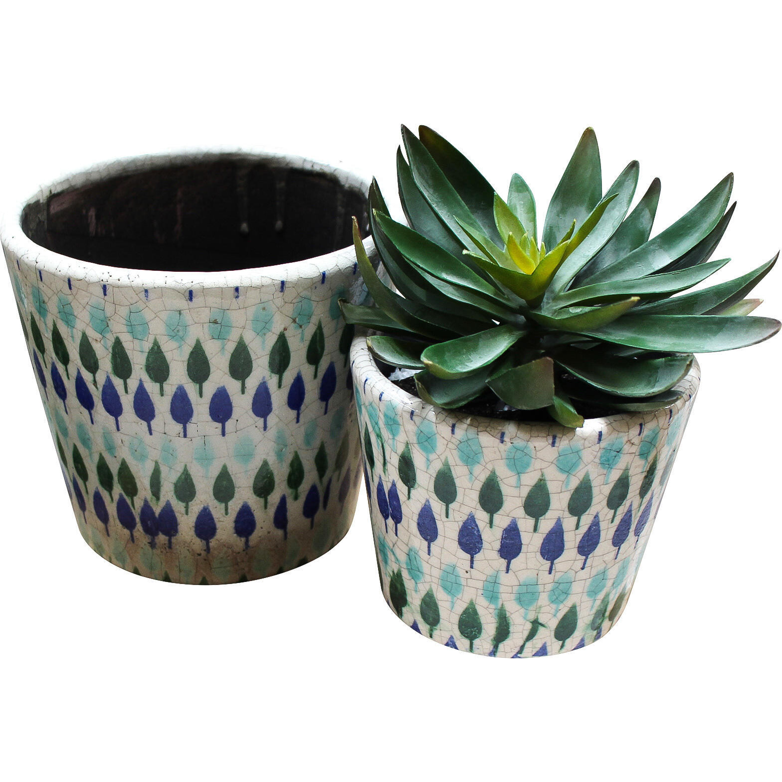 Pot Leaves Blue S/2