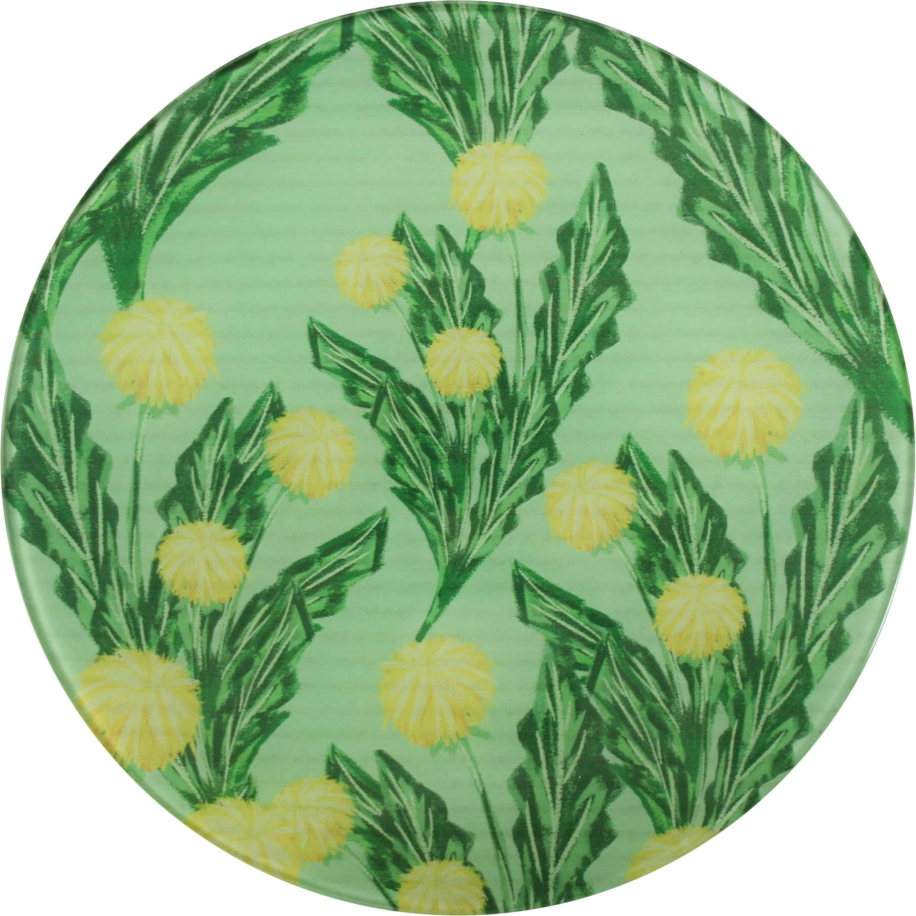 Glass Round Trivet Dandelions