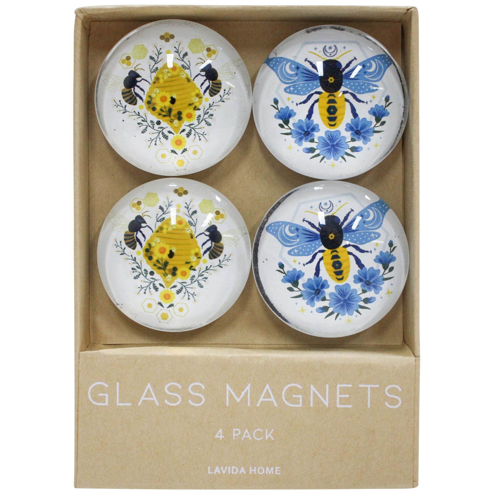 Glass Lrg Magnets S/4 Bee Hive