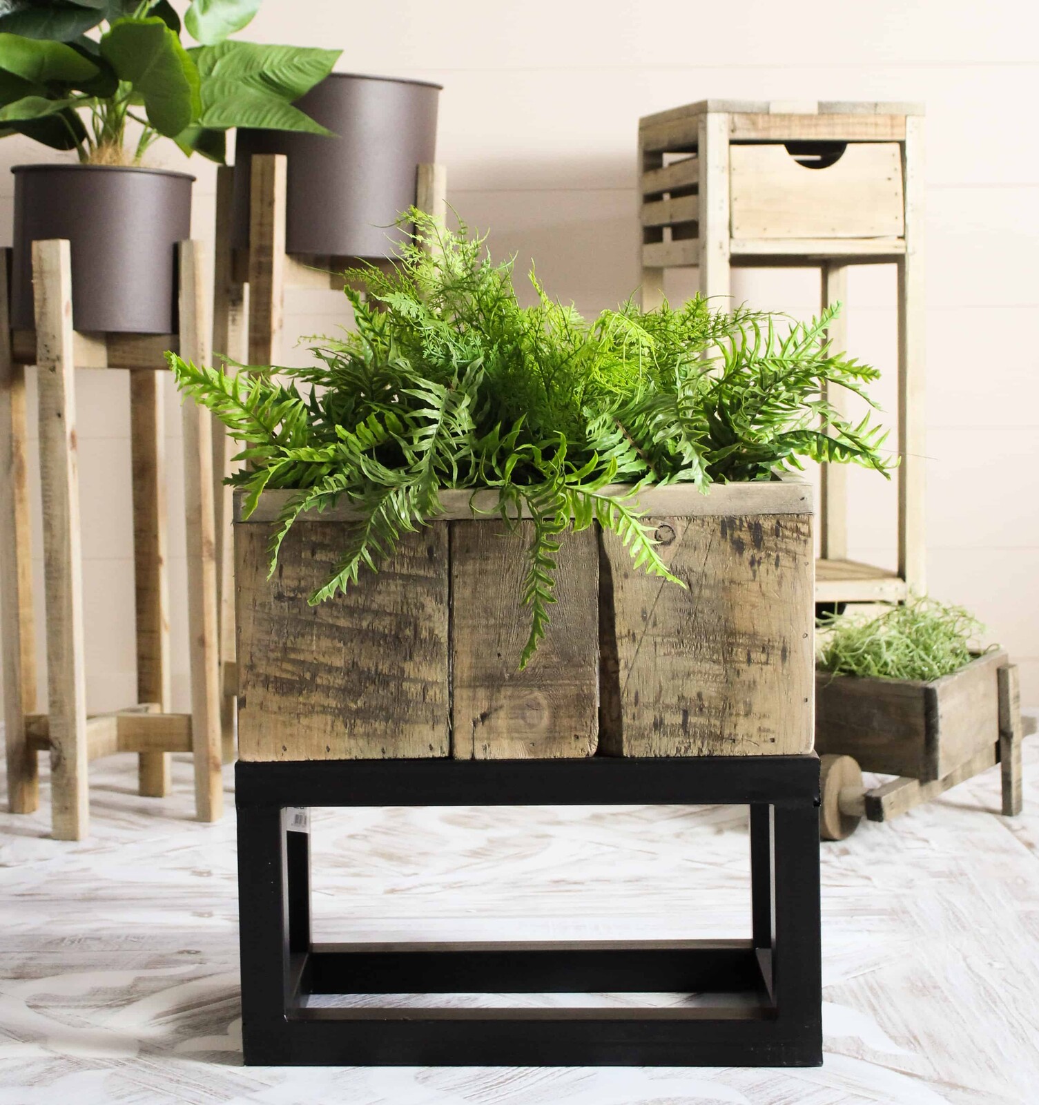 Plant Stand W/ Drawer Rustic