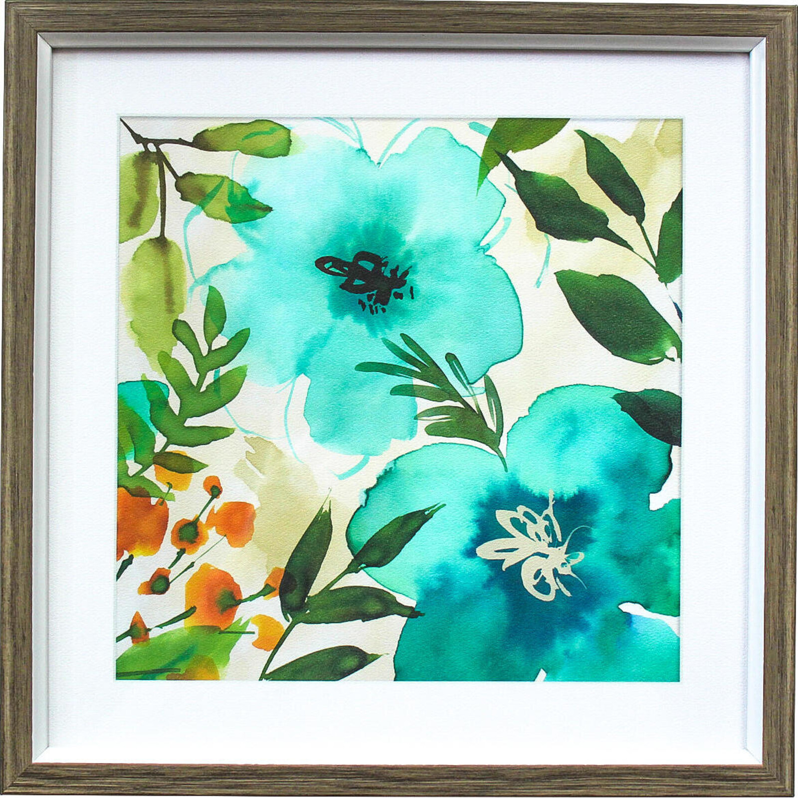 Framed Print Aqua Flowers 2