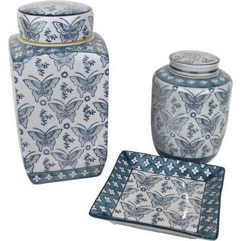 Lidded Jar Butterfly Blue Small