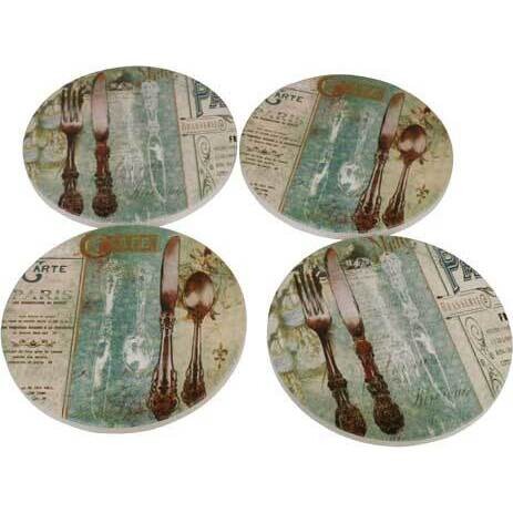 Coasters Cutlery Blue S/4