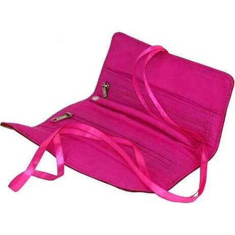 Leather Jewellery Roll Pink Dott