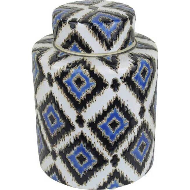 Lidded Jar Ikat Blue tall