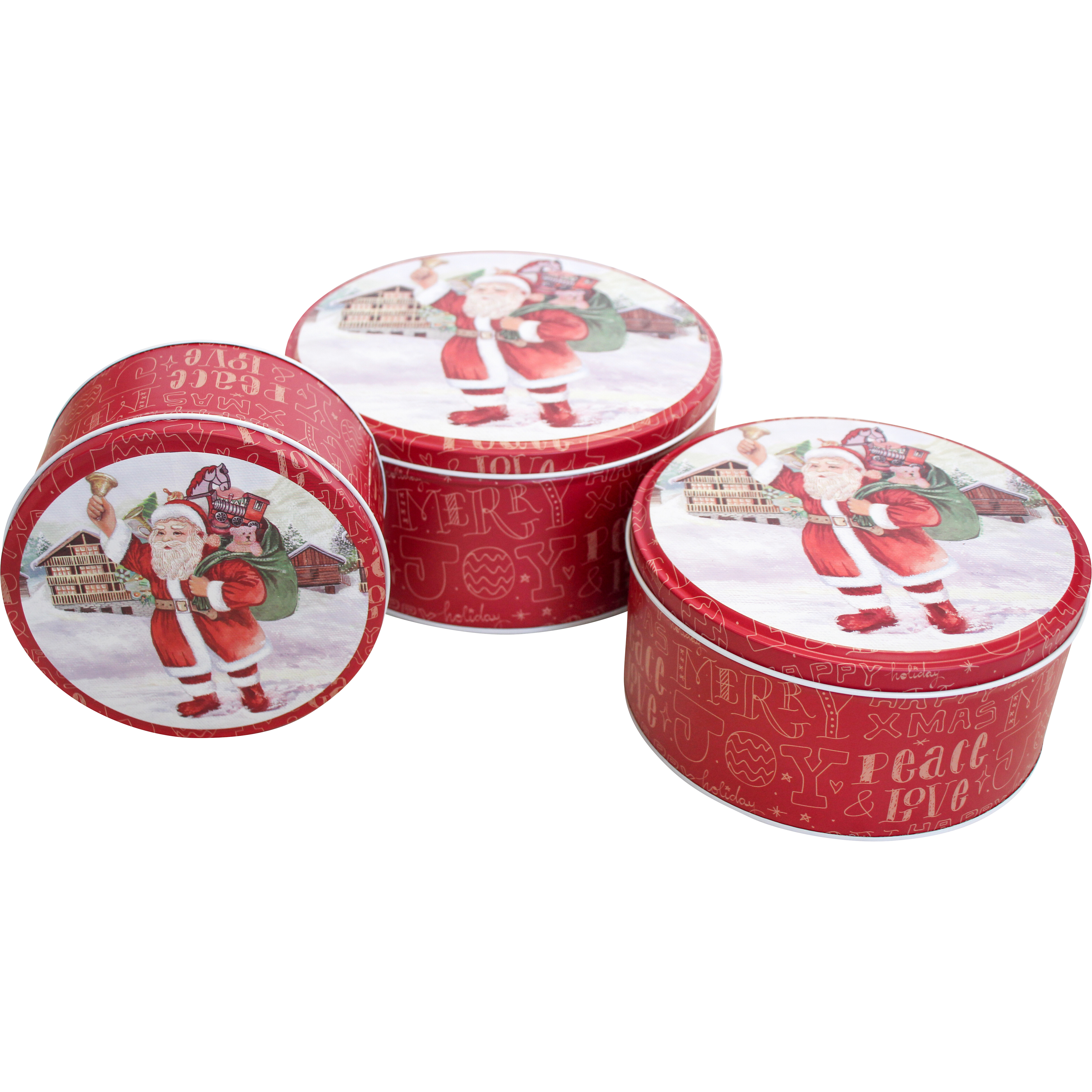 Tins S/3 Round Santa