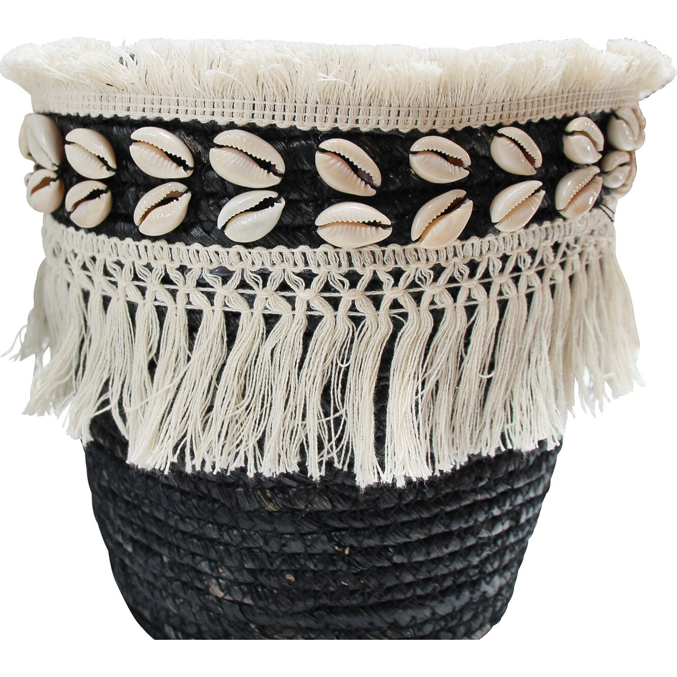 Basket Fringe Black Sml S/2