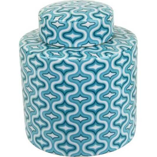 Lidded Jar Teal Ogee Large