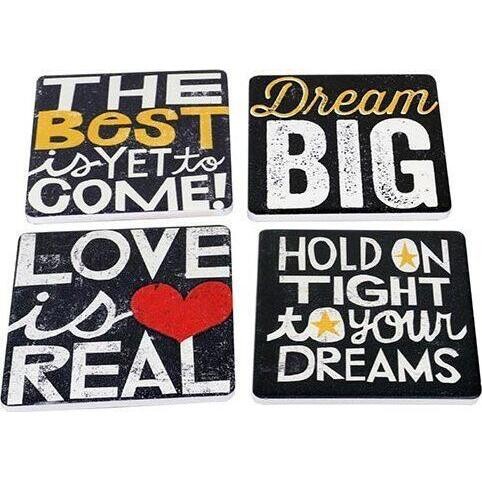 Coasters Sayings on Black S/4