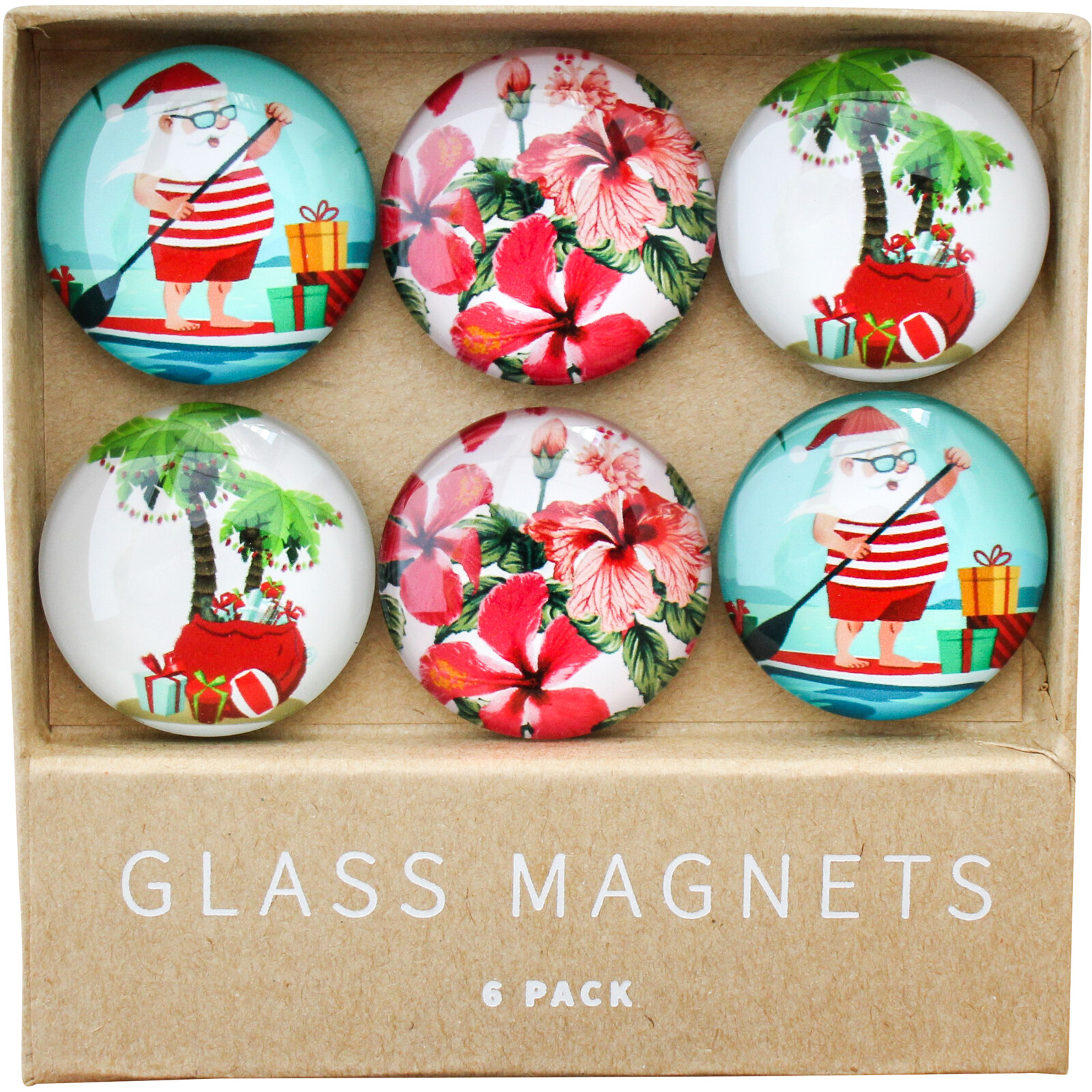Glass Magnets Holiday Santa S/6