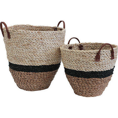 Tub Basket Black Stripe Set/2