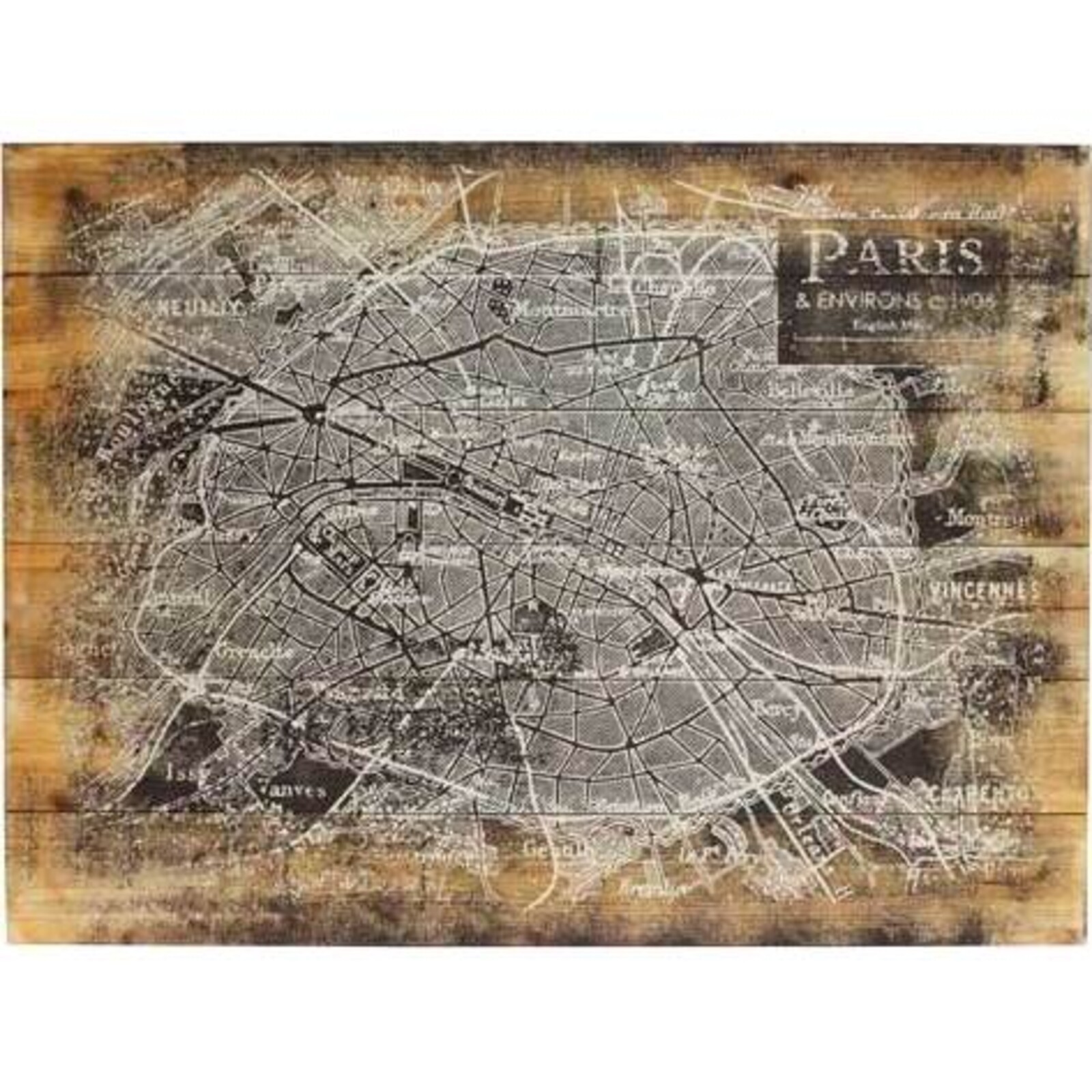 Wood Print Paris Map