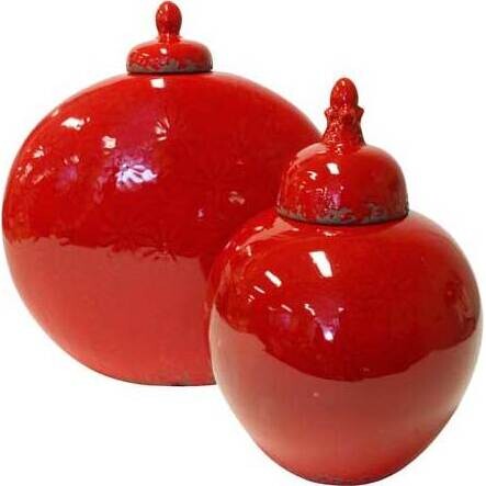 Lidded Urn Vivid Rouge Large