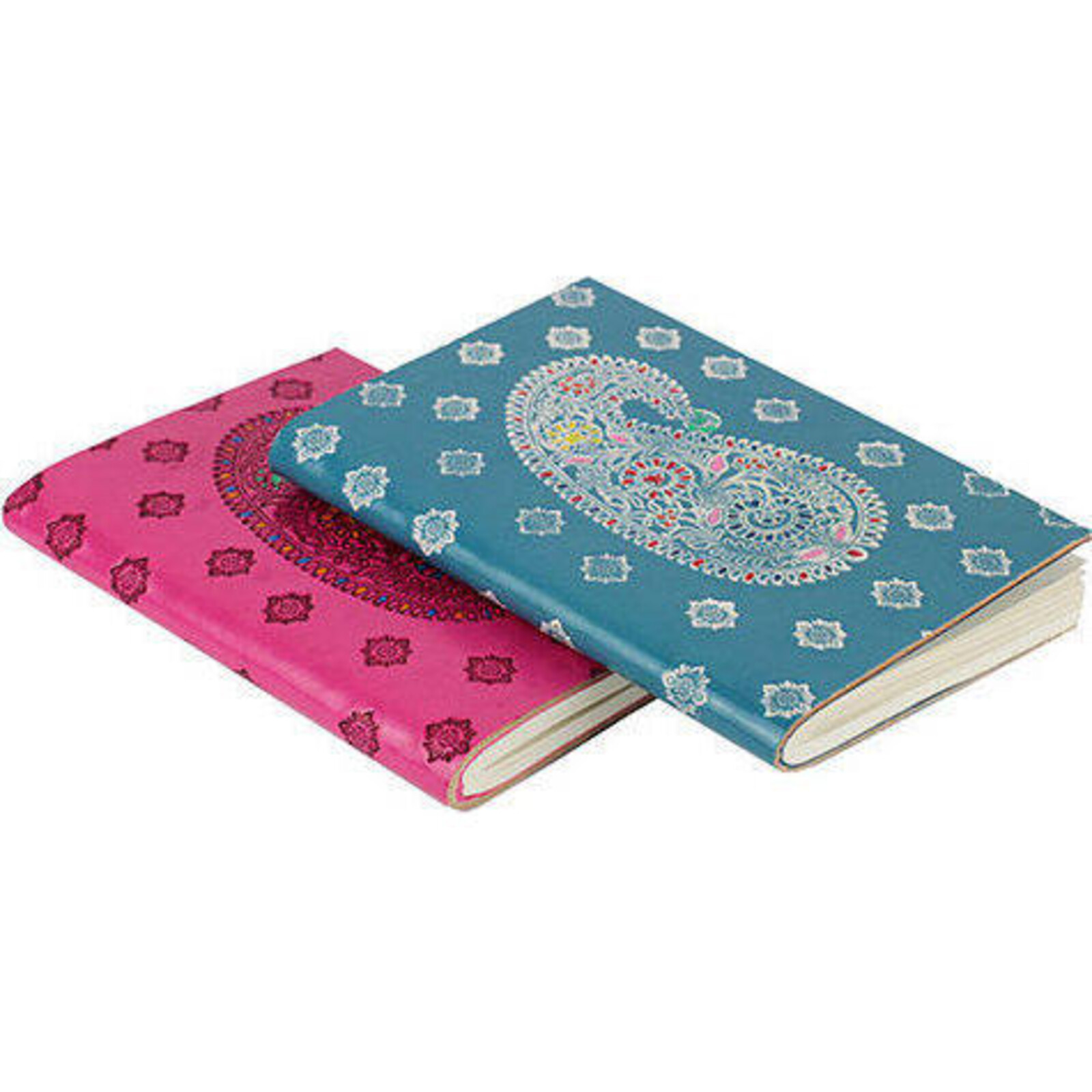 Leather Notebook Paisley Stamp Pink