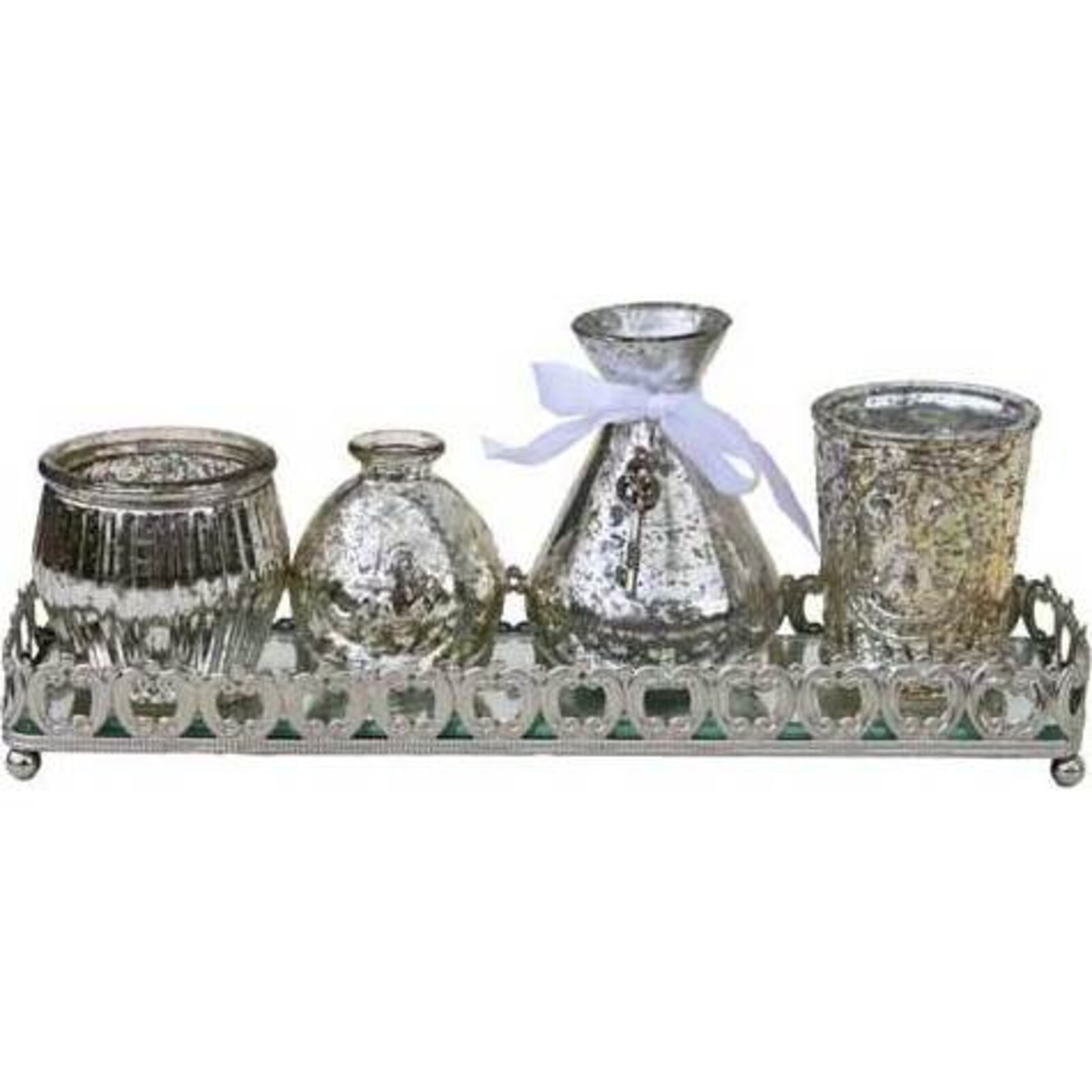 Vases On Long Mirror Tray