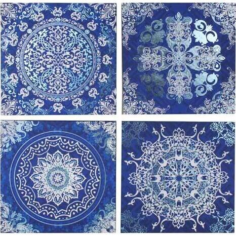 Canvas Foil Blue Motif Set/4